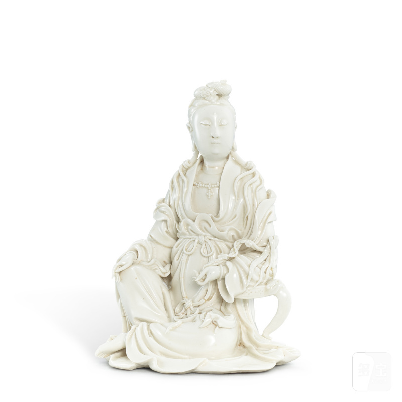 A blanc-de-Chine seated figure of Guanyin, signed He Chaozong, Qing dynasty, 18th - 19th century | 清十八至十九世紀 德化白釉觀音像 《何朝宗》、《二弟》款